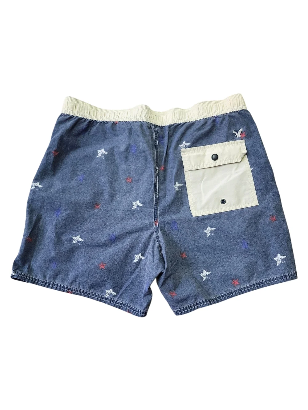 American Eagle Blue with Red and White All Over Star Print Swim Shorts. Sz. M
